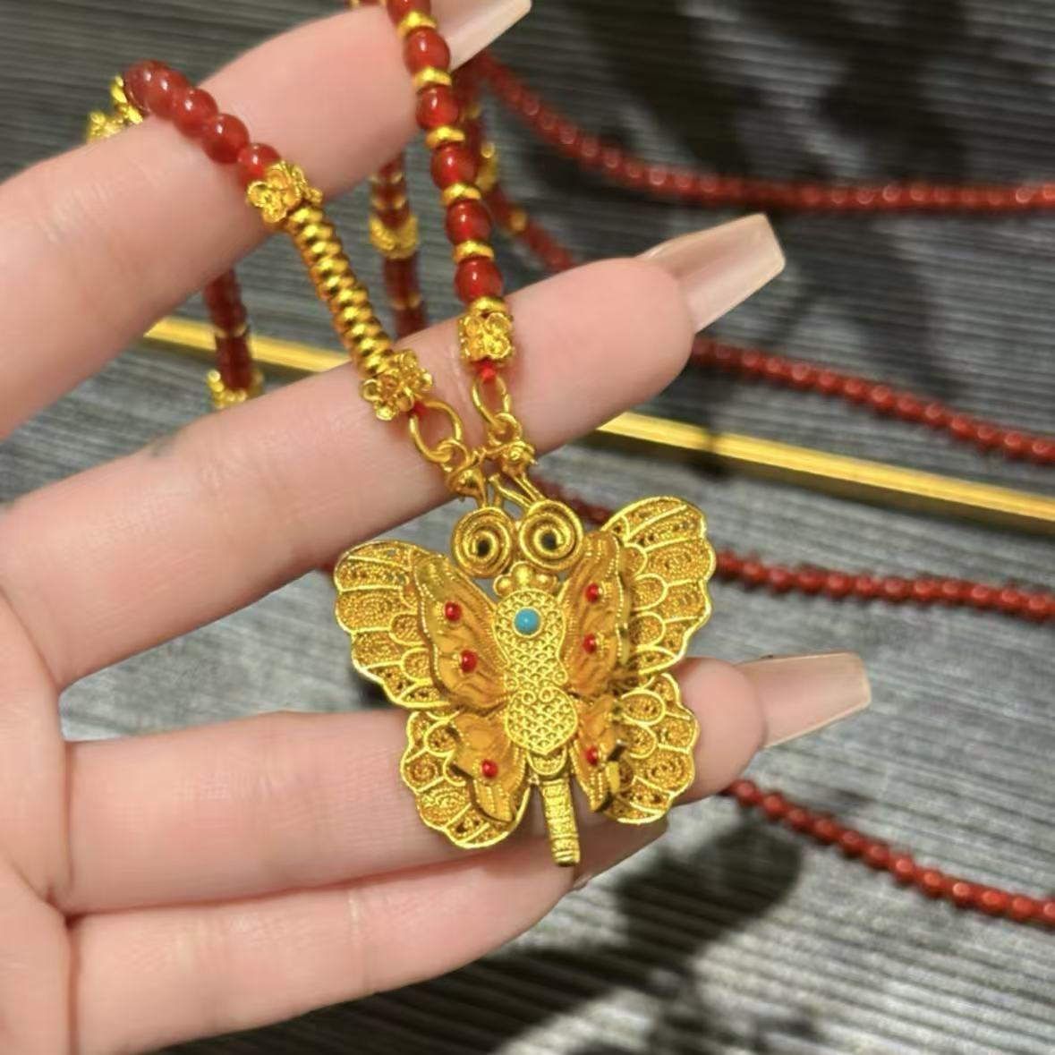 铜合金吊坠 铜合金项链【破茧成蝶】新中式百搭高定毛衣链项链 X064