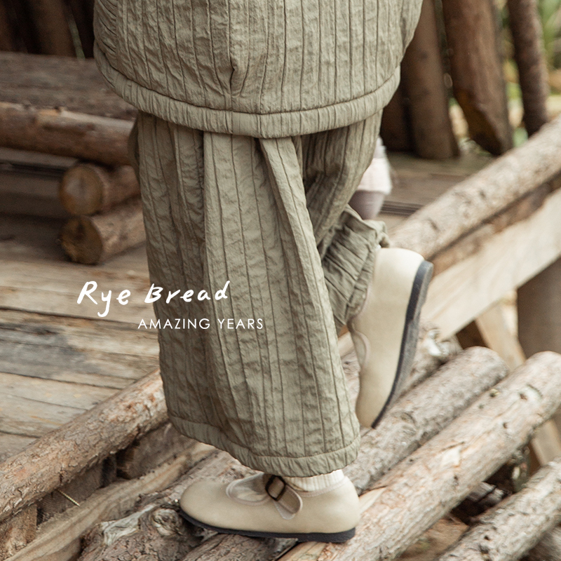 ryebread/黑面包童装 韩系竖条纹女中大童宽松加绒休闲裤4春秋