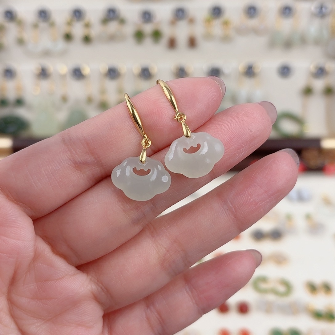 银S925镶嵌和田玉耳饰