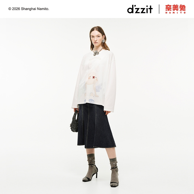 【奈美兔联名款】dzzit地素长袖T恤26春棉质宽松上衣女3K1BA201B