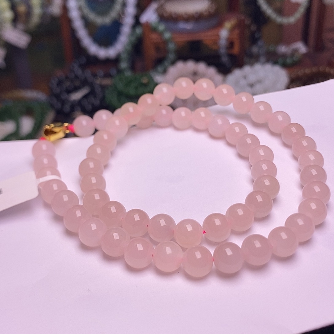 和田玉未镶嵌颈饰藕粉老料约8mm项链