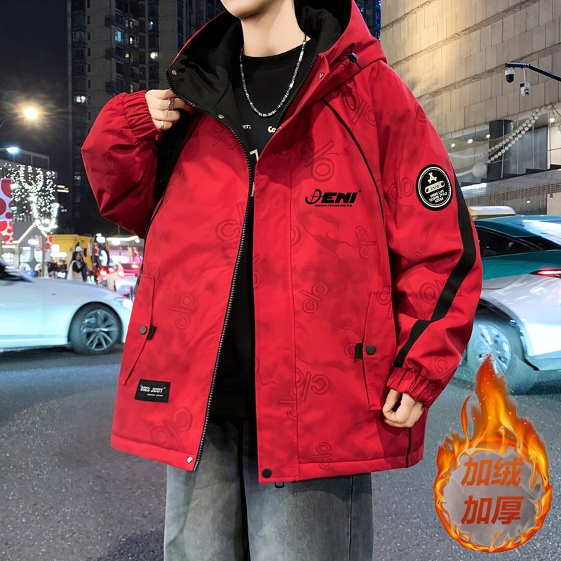 2025冬季时尚保暖棉服青少年加绒加厚夹克初高中学生帅气潮流外套