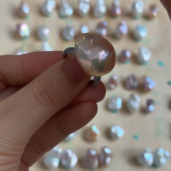 戒指银S925镶嵌淡水珍珠