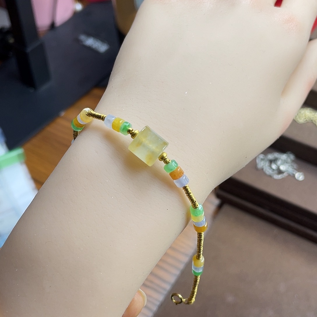 翡翠手链18K金镶嵌糖果手链