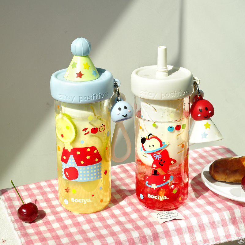 水杯女生夏日泡茶杯新2025款高颜值tritan学生便携可爱吸管杯子