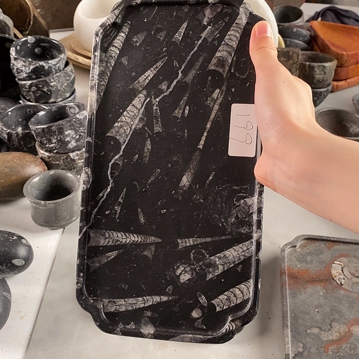 十***年角石化石茶盘干泡台