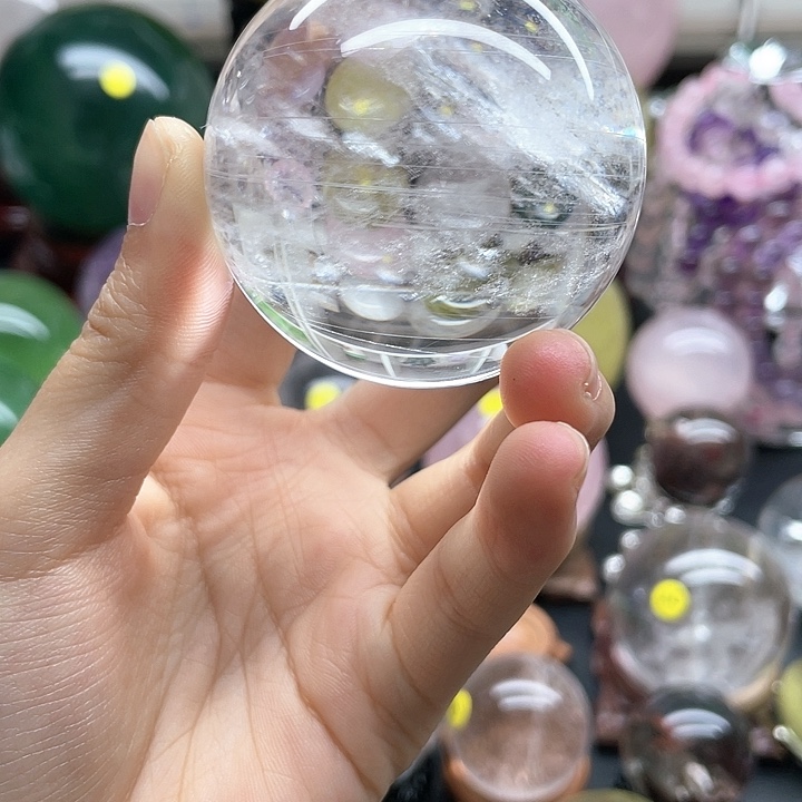 天然水晶球卡5.1白发晶送底座未镶嵌水晶