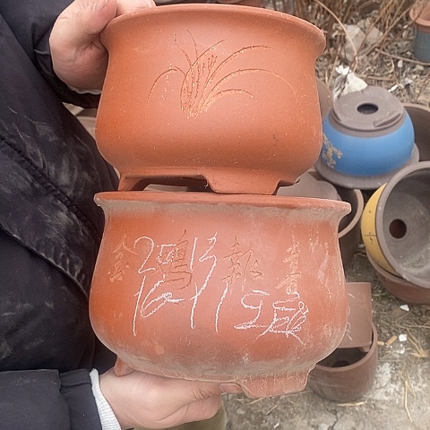 紫砂中国离心紫砂花盆，