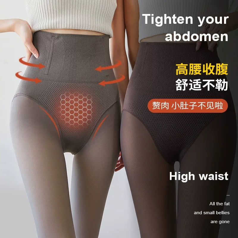 【高腰款】收腹提臀水光黑透肤光腿肉色神器黑丝加绒加厚保暖打底袜