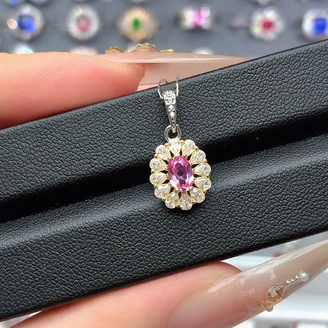 吊坠925银培育帕帕拉恰色粉蓝宝