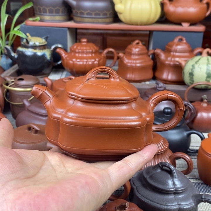 茶壶紫砂四方竹鼓330cc原矿赵庄朱泥特价