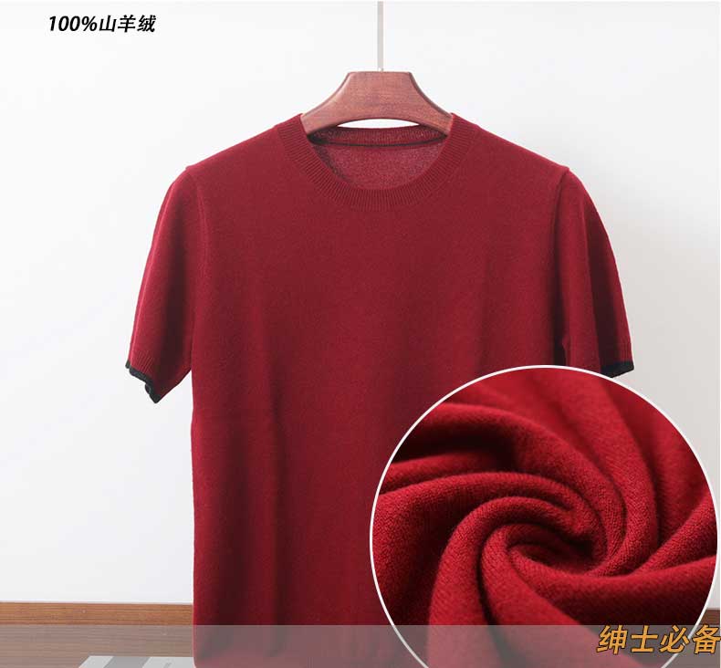 100%纯山羊绒衫男款圆领半袖