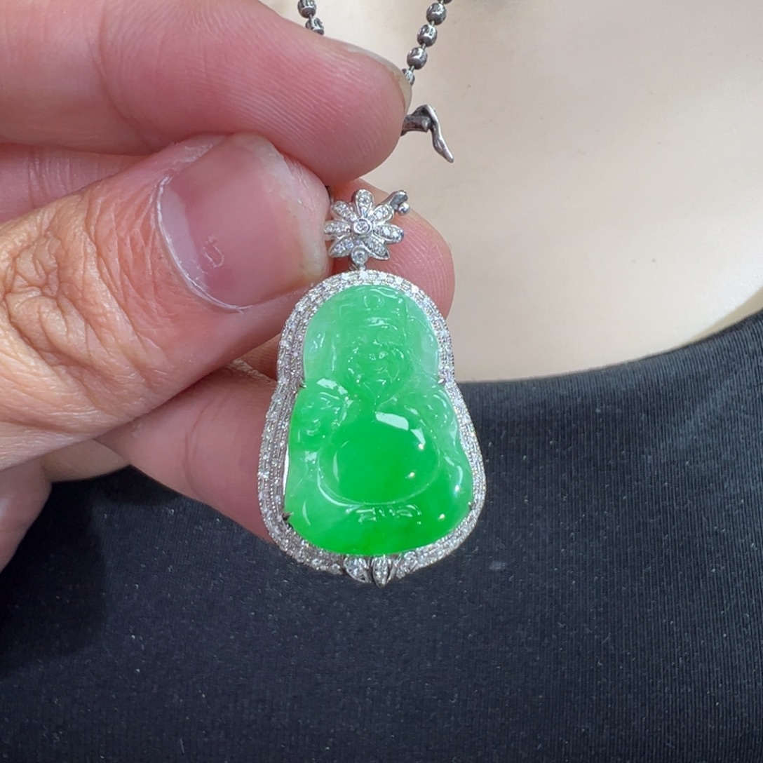 翡翠18K金镶嵌吊坠(不含链)