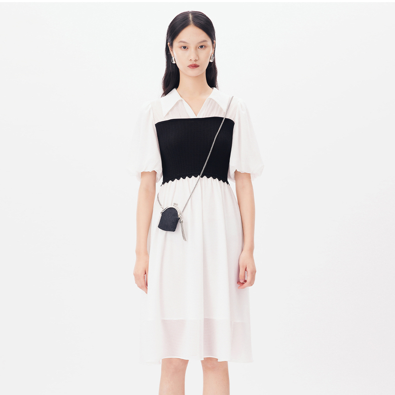 【小铃铛专属】飘蕾衬衫连衣裙女2023夏方领泡泡袖长裙女DM4112015