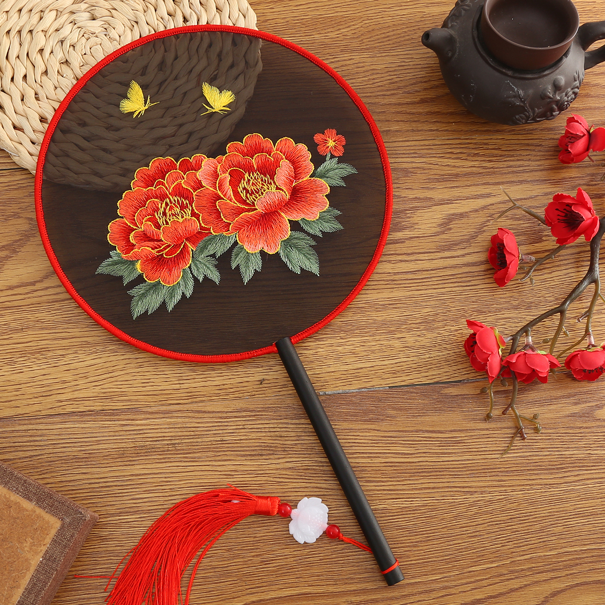 【洛阳牡丹48】双面苏绣团扇古风刺绣扇子