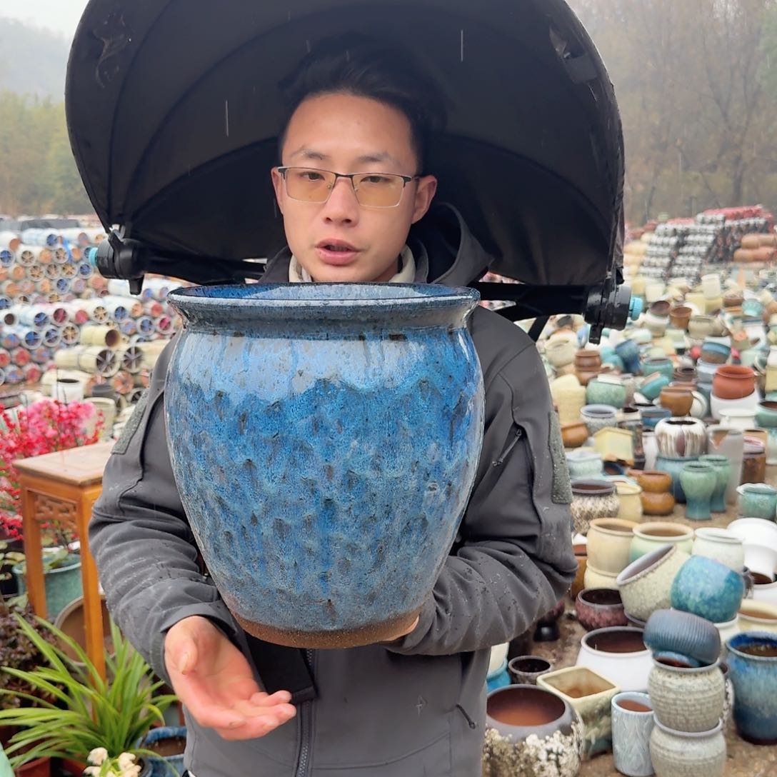 紫砂花盆口27高31（一个蓝孔雀大号