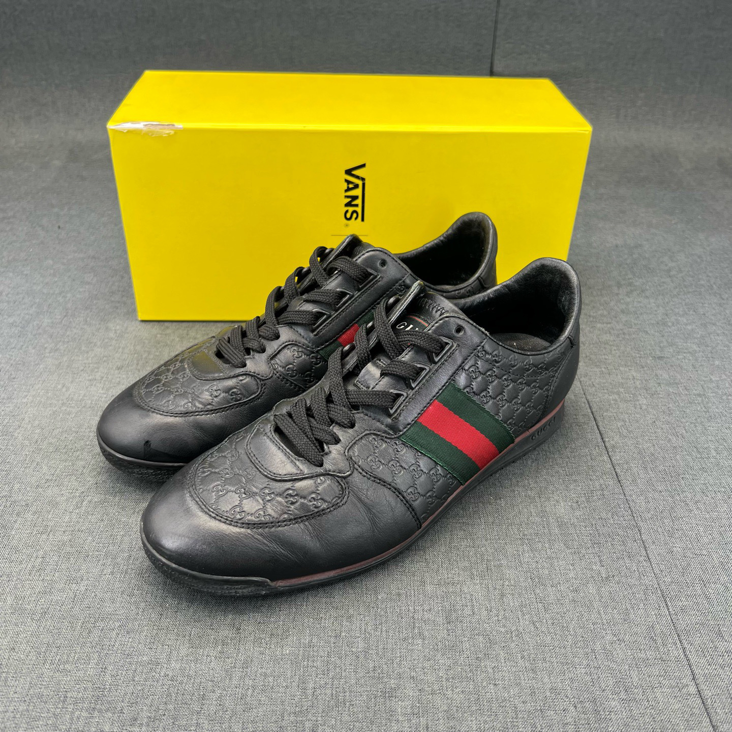 95新 GUCCI/古驰 7.5码 满印黑 小皮鞋 二手 无盒