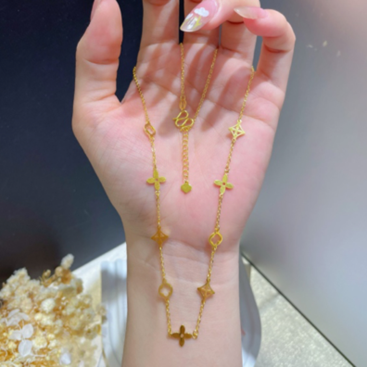 水贝黄金批发足金999黄金老花项链