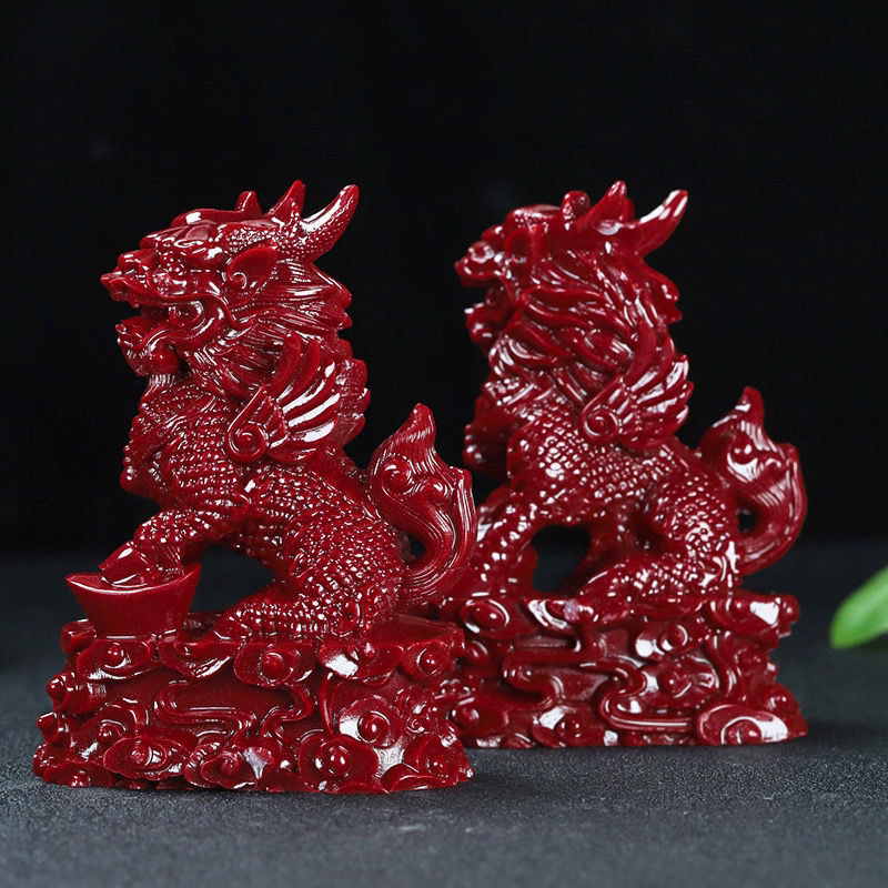 含辰砂工艺品天然朱砂紫金砂麒麟摆件一对转运客厅办公桌面摆件