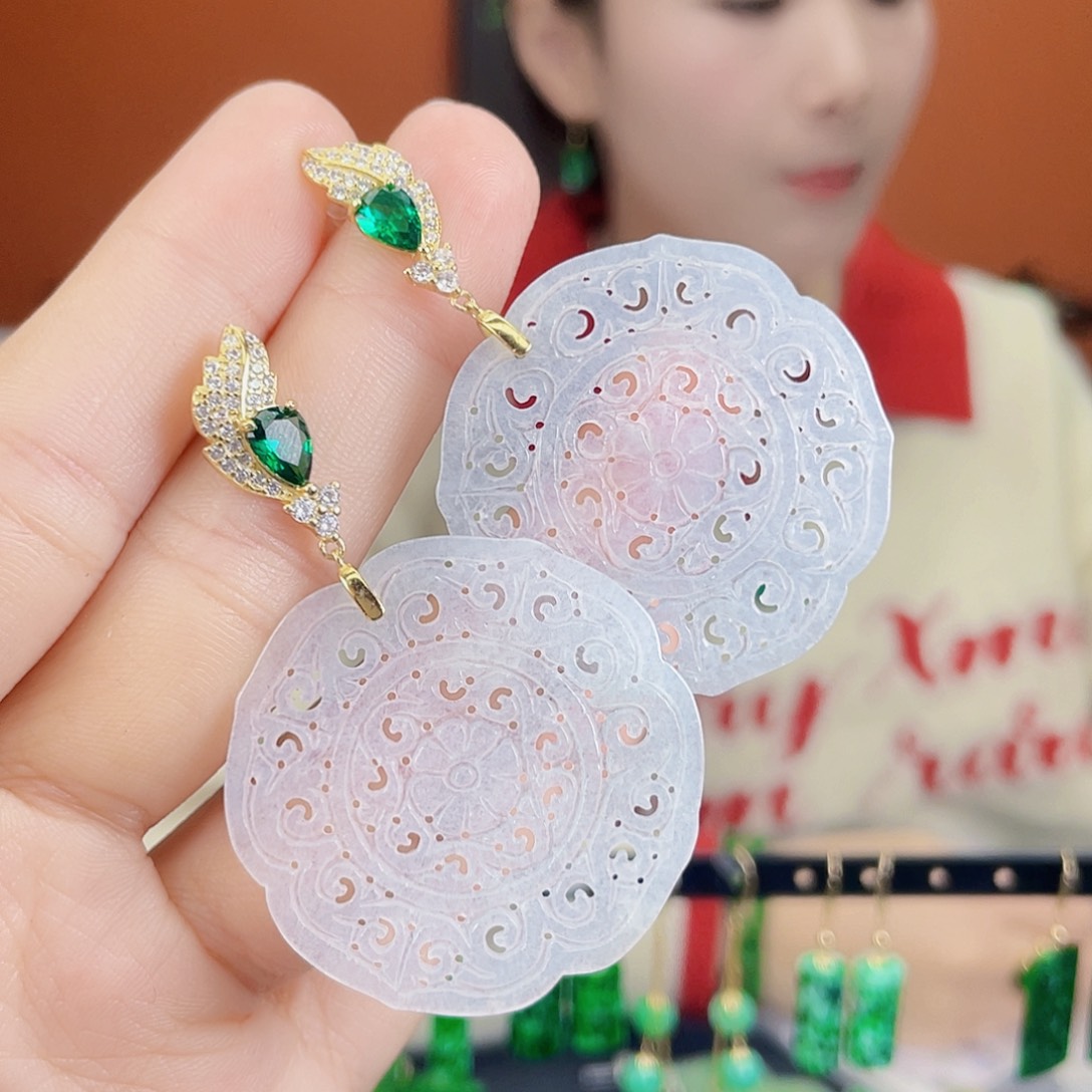 翡翠银S925镶嵌耳饰