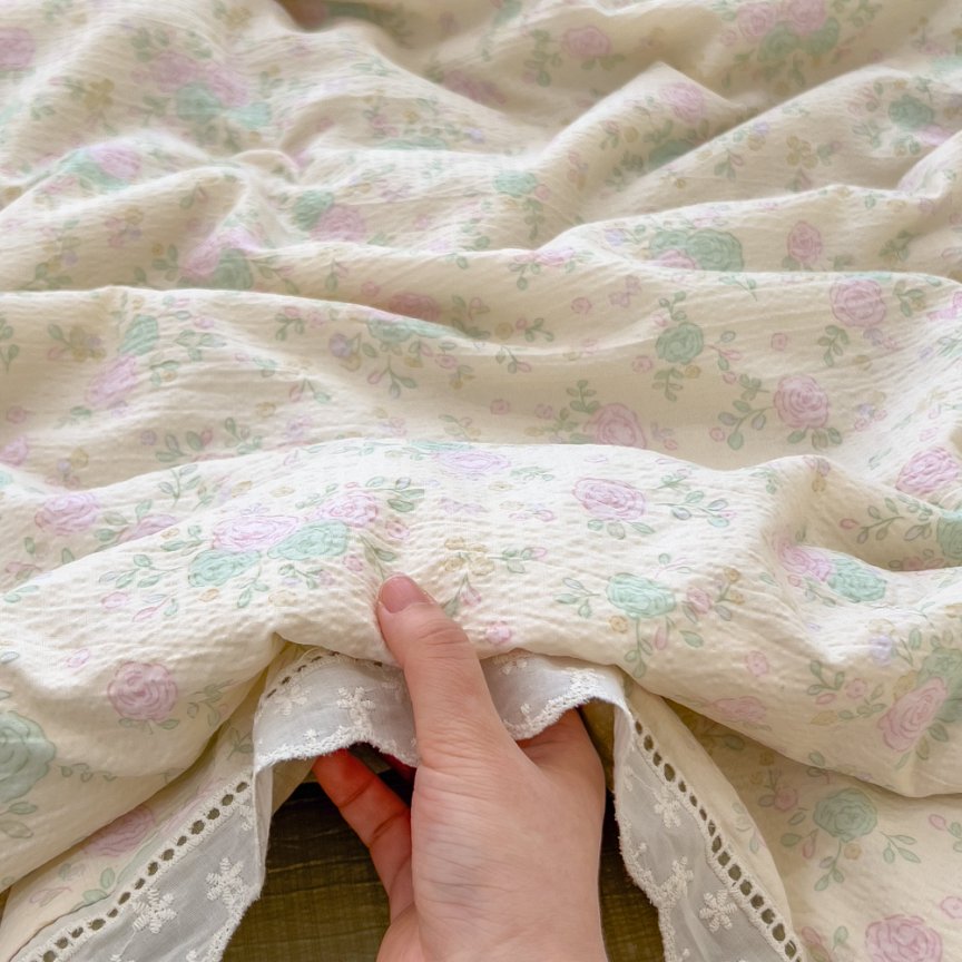 【春日繁花夏被花边四件套】200*230四季柔软透气夏凉空调被四件套