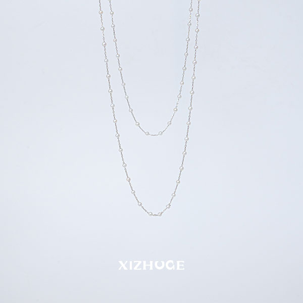 喜珠阁S925银淡水珍珠白珠baby满天星长链银白卡地亚链XZG