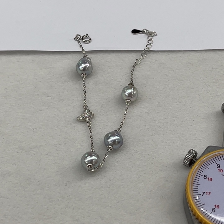 银S925镶嵌手链海水珍珠8-9mm