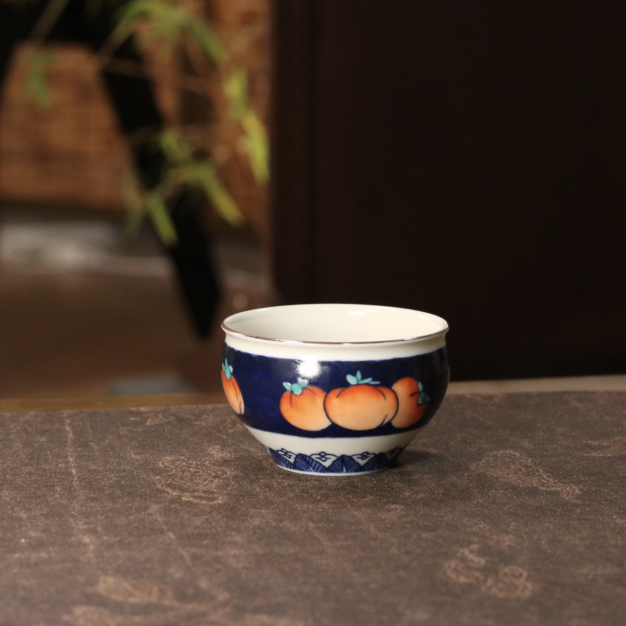 雨溪山房 景德镇手绘柿柿青蓝柿子主人杯茶杯 茶道茶具 85cc