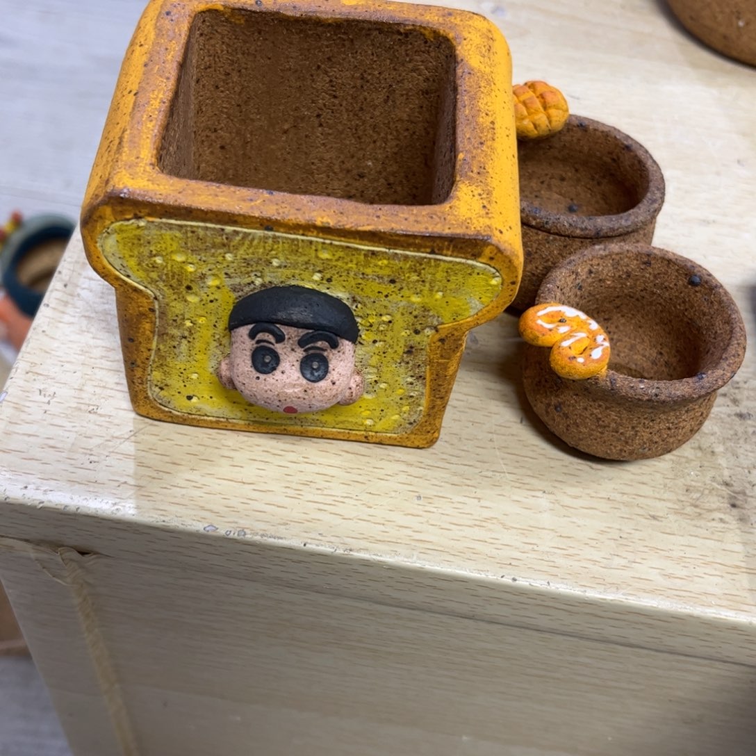 沙***小泥塑古镇炻陶花盆
