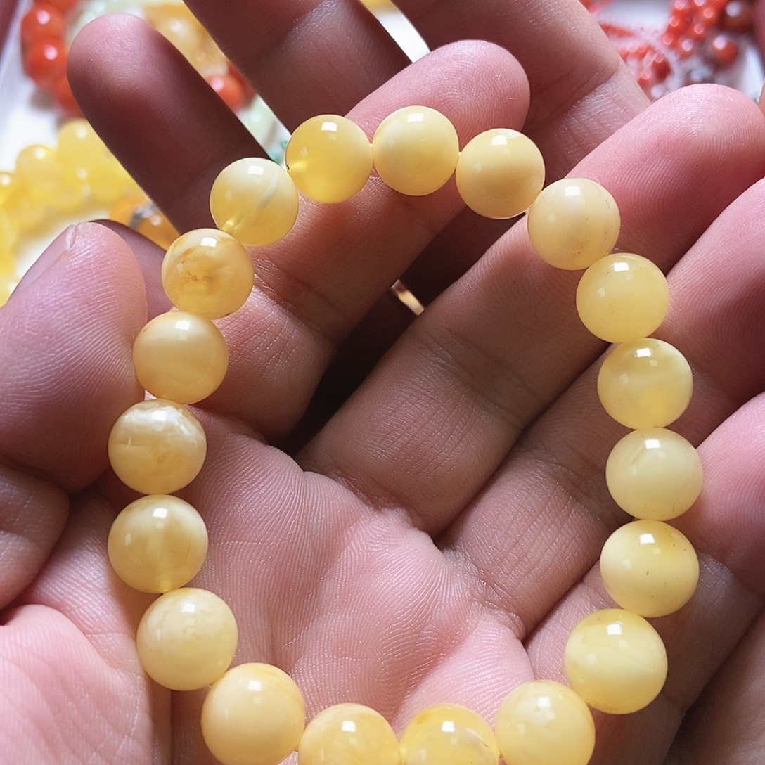 蜜蜡未镶嵌手链俄罗斯蜜蜡手串卡12.6克