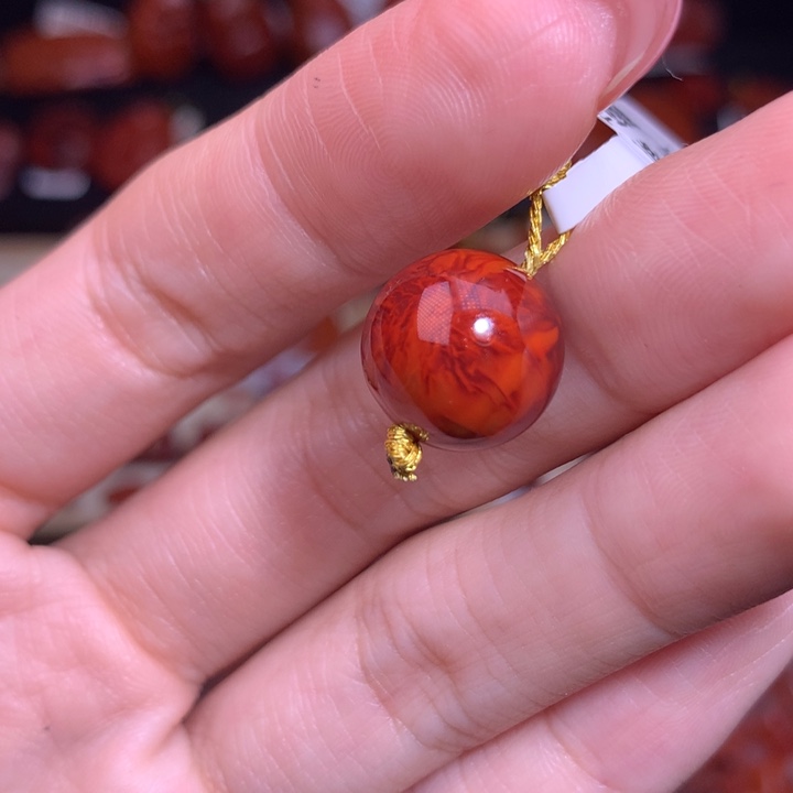 南红玛瑙未镶嵌珠宝半成品13mm单珠火焰纹