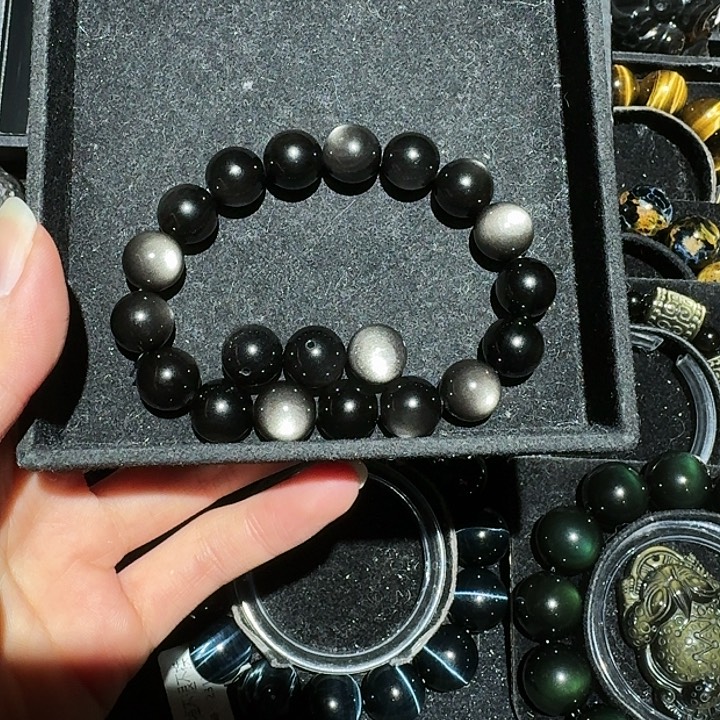 B***灵黑曜岩未镶嵌手链
