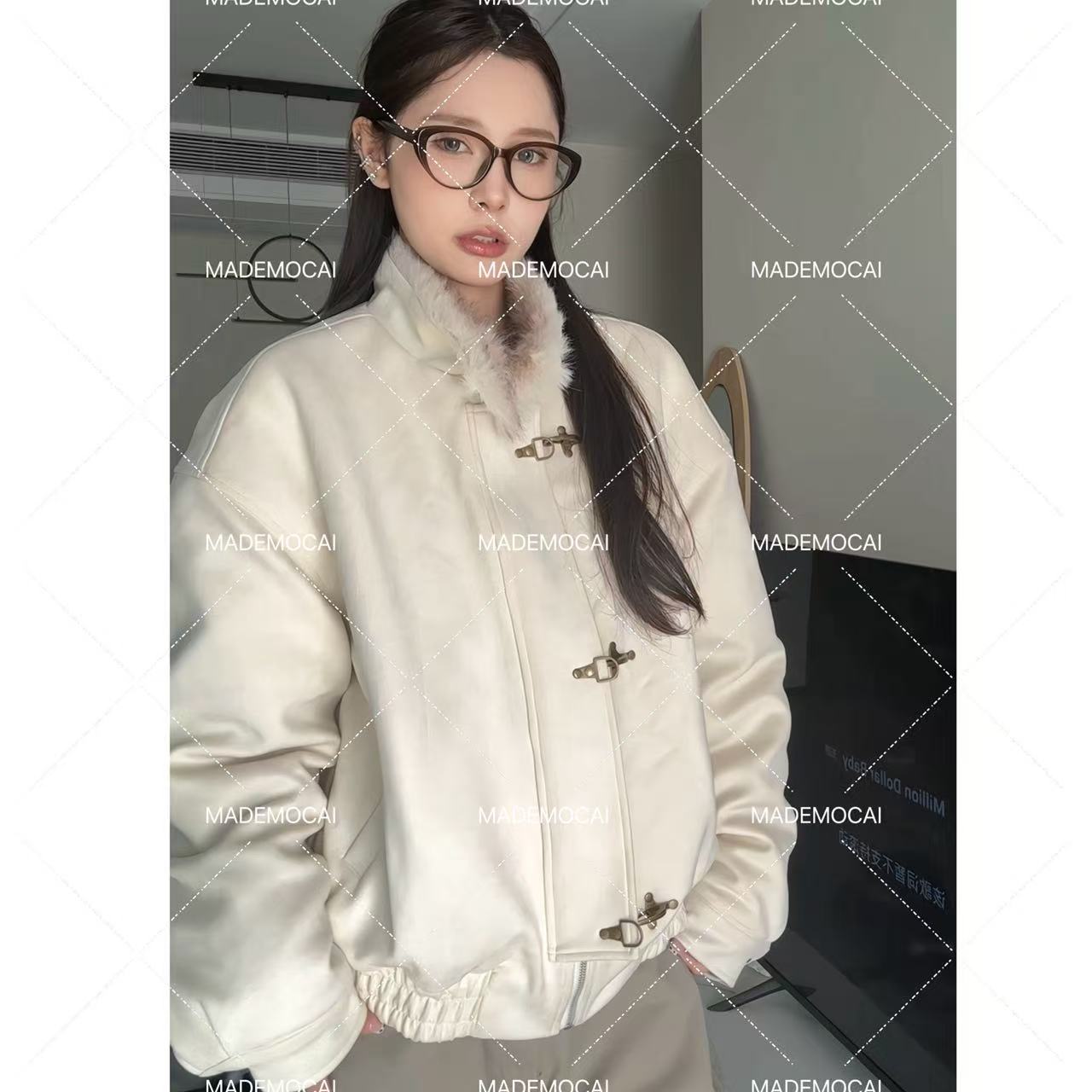 加厚冬季宽松夹克厚款保暖翻领外套收口袖时尚百搭休闲外套