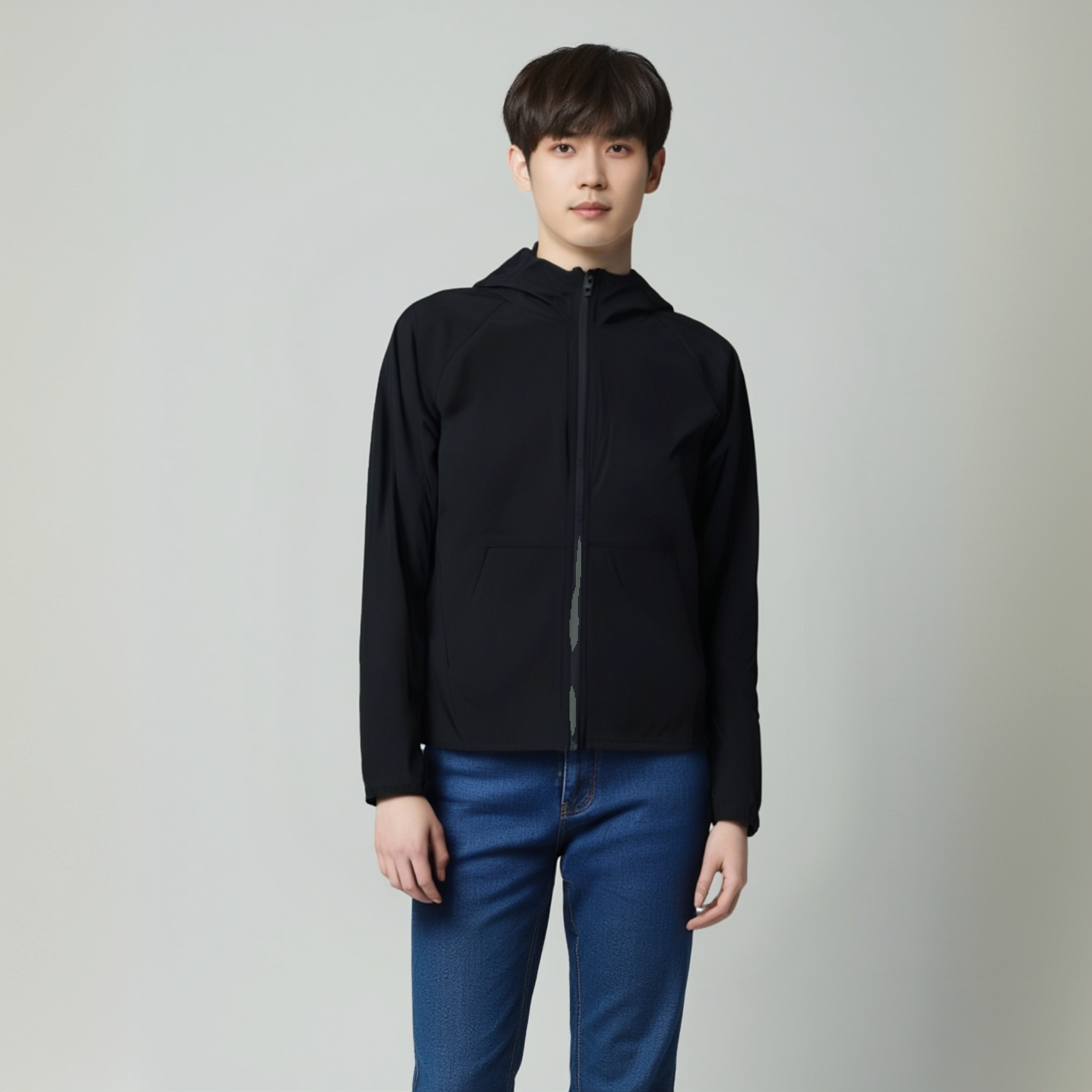 H家夏季男女同款冰感长袖运动户外连帽拉链衫