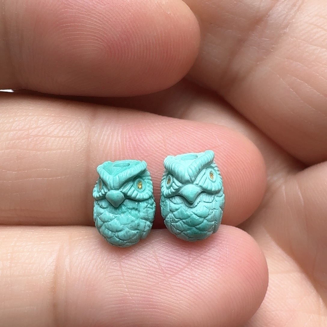绿松石猫头鹰一对未镶嵌