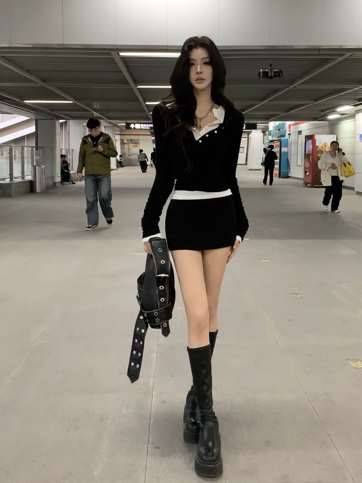 ONETOP针织薄款长袖上衣夏季V领扣防晒T桖显瘦百搭T  WT50313SZ20