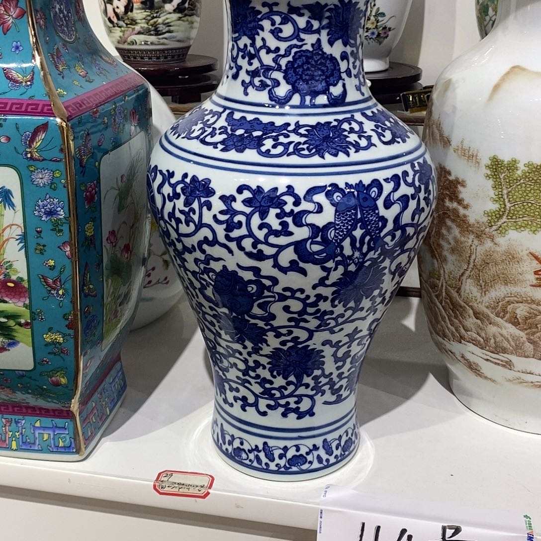 陶摆件32cm八宝鱼尾瓶