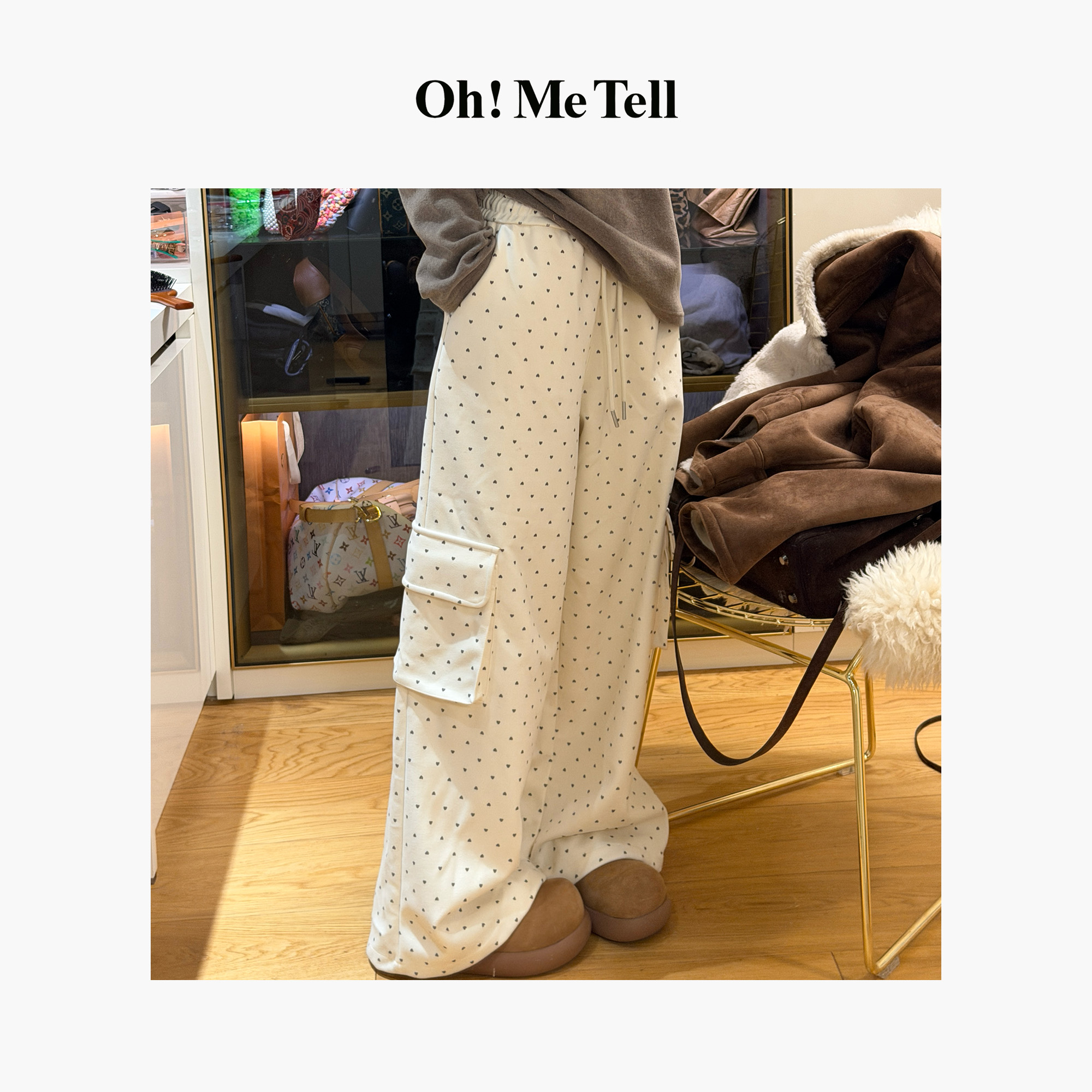 Oh！Me Tell【小心心满印】磨毛加厚宽松显瘦百搭工装裤阔腿裤休闲裤
