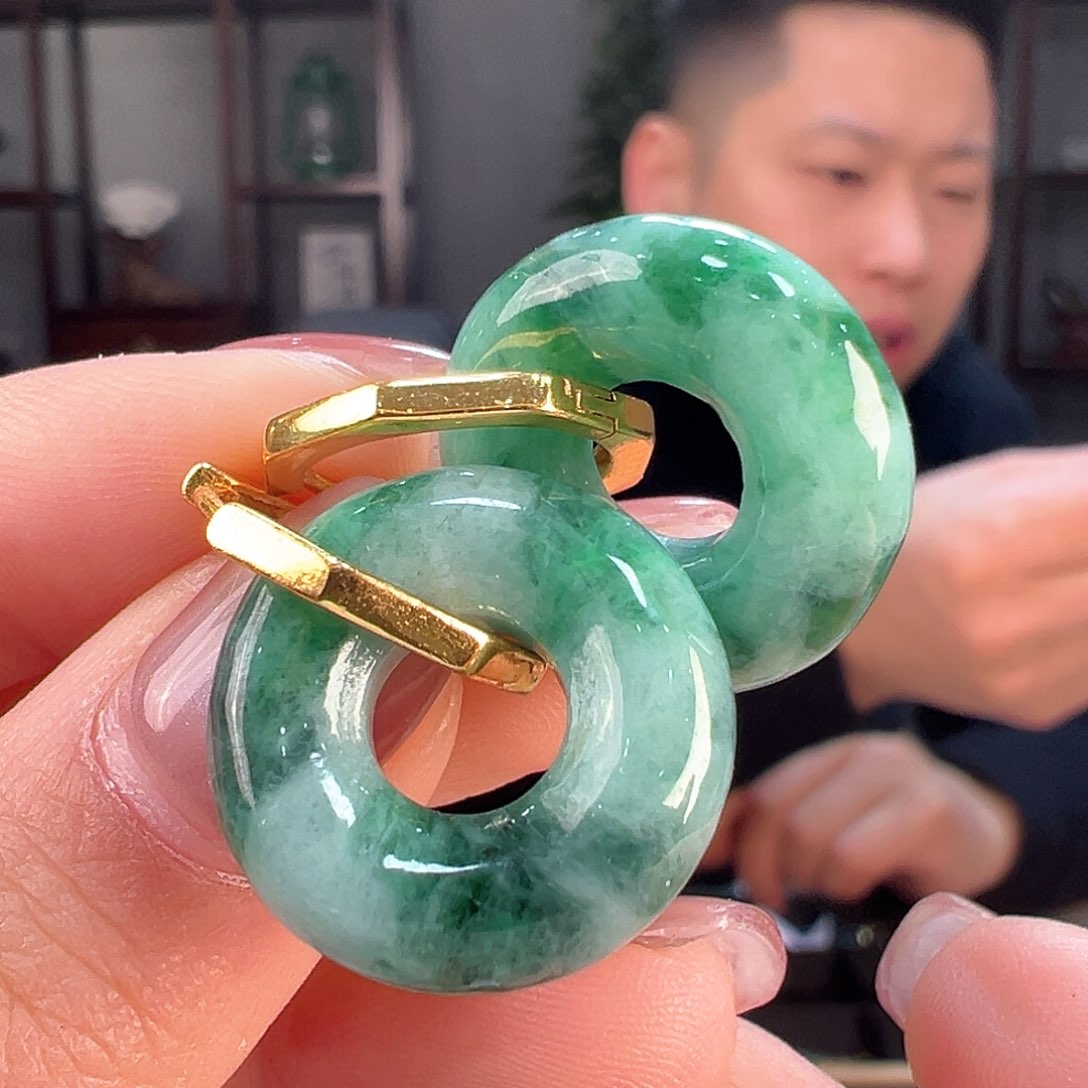 翡翠耳饰银S925镶嵌耳环42