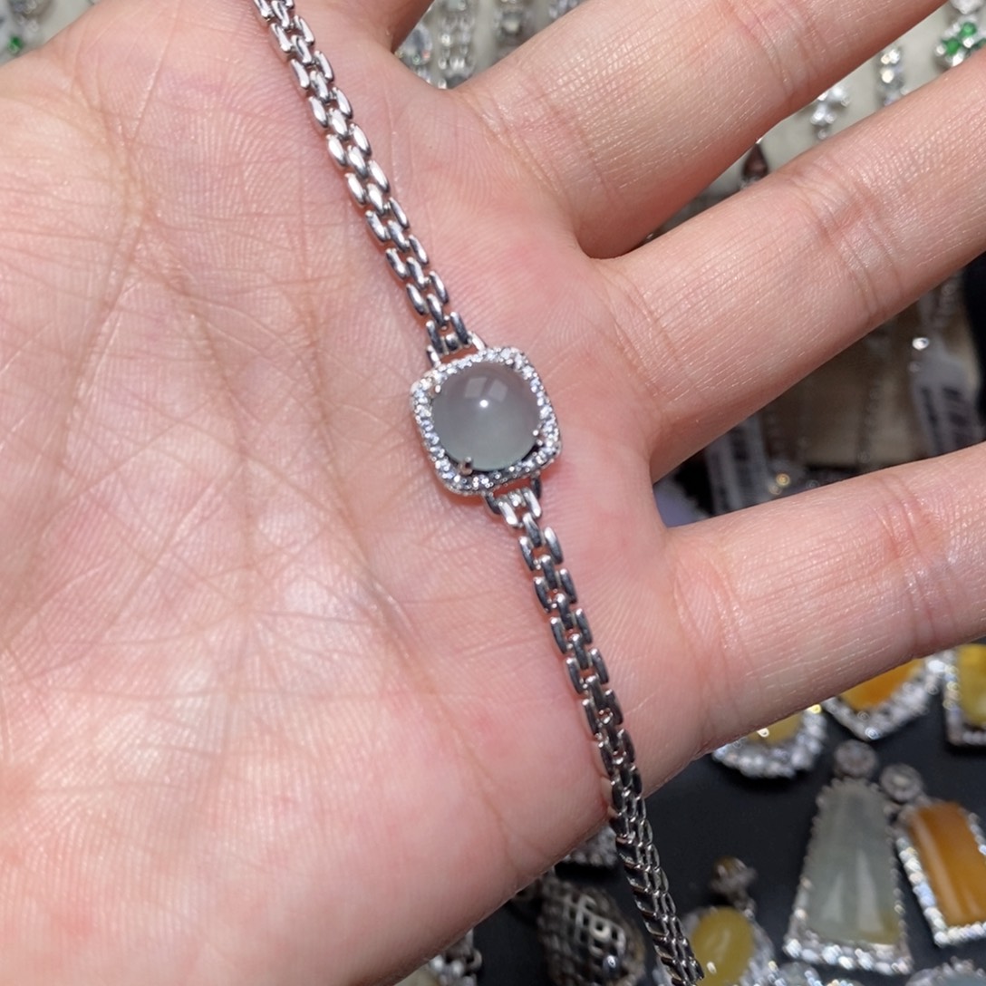 翡翠手链银S925镶嵌h j ji