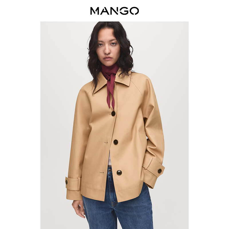 MANGO女装短外套2025秋装新款英伦风宽松单排扣翻领派克上衣外套