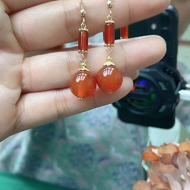 玛瑙/玉髓合金耳饰