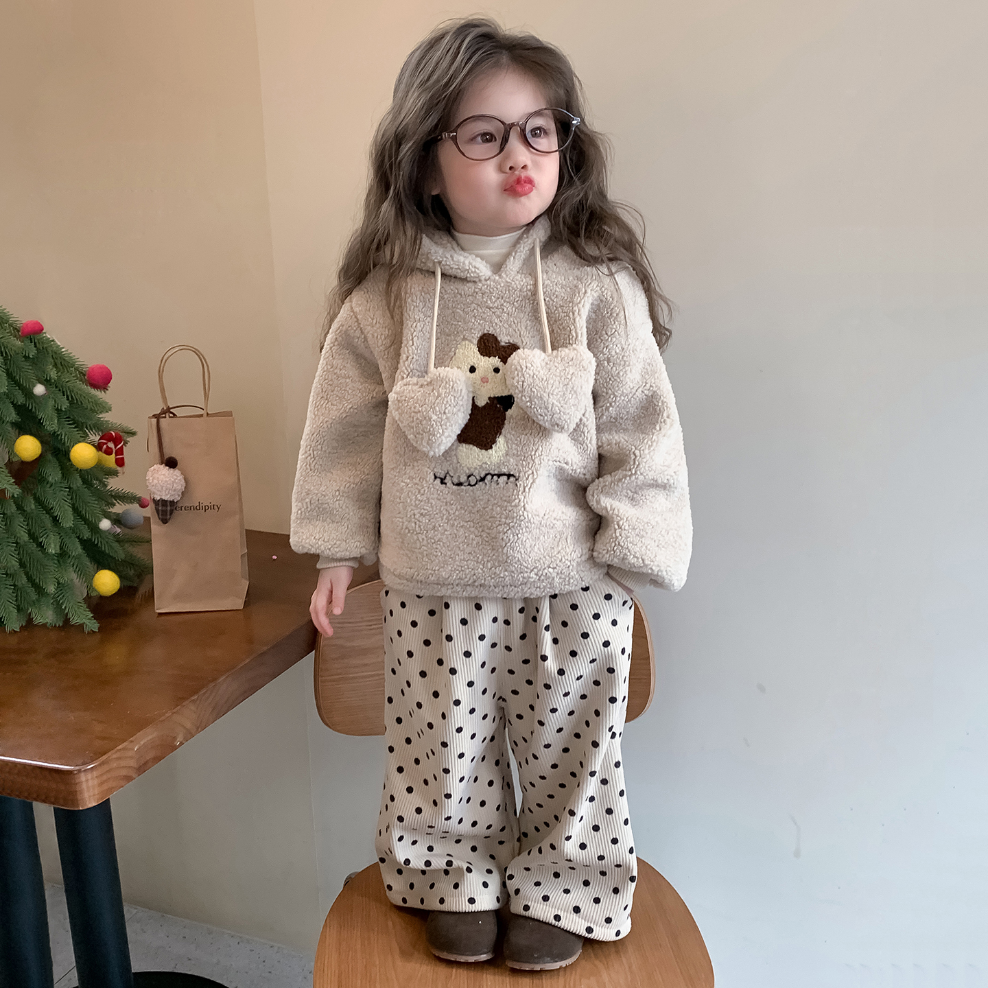 女童套装加绒加厚秋冬2025新款洋气儿童毛毛衣女宝宝裤子两件套潮