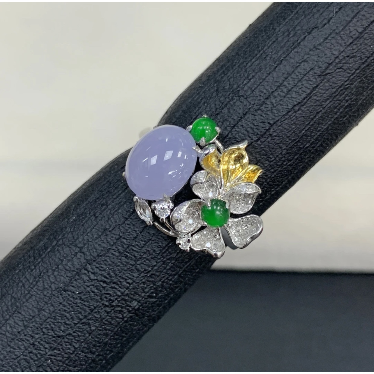 冰紫罗兰蛋面设计款紫绿蛋面戒指缅a翡翠