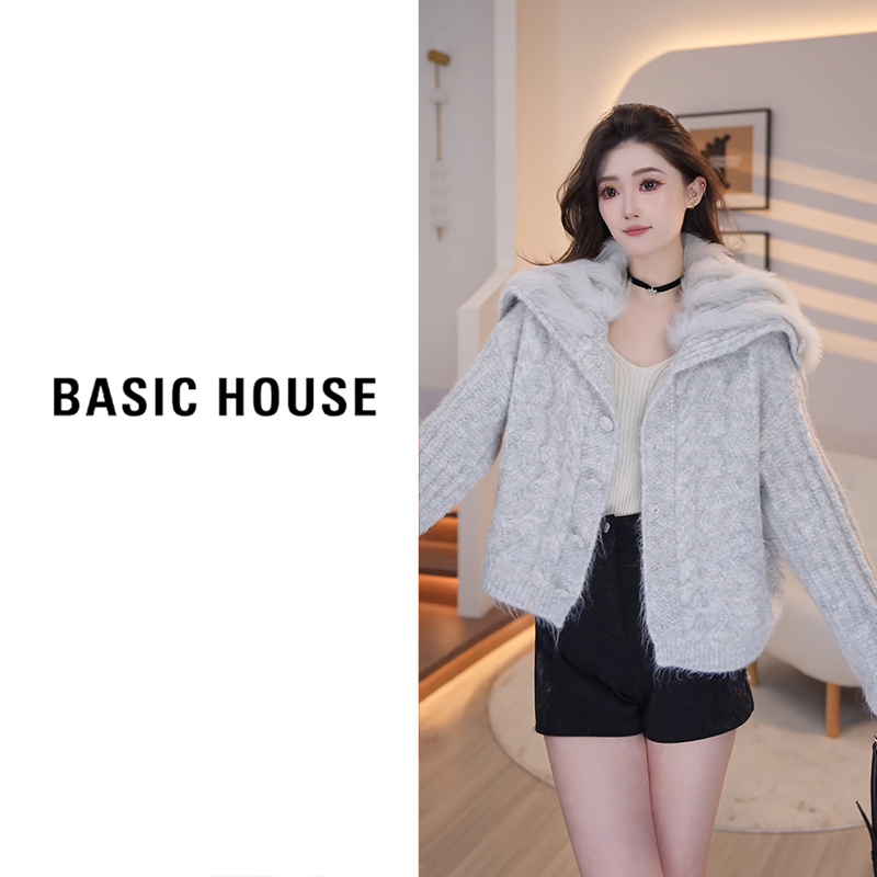 Basic House/百家好2025新款开衫毛衣外套B1295B5S452（衣长53）