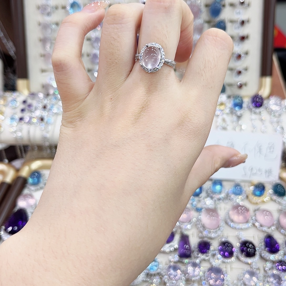 戒指芙蓉石银S925镶嵌