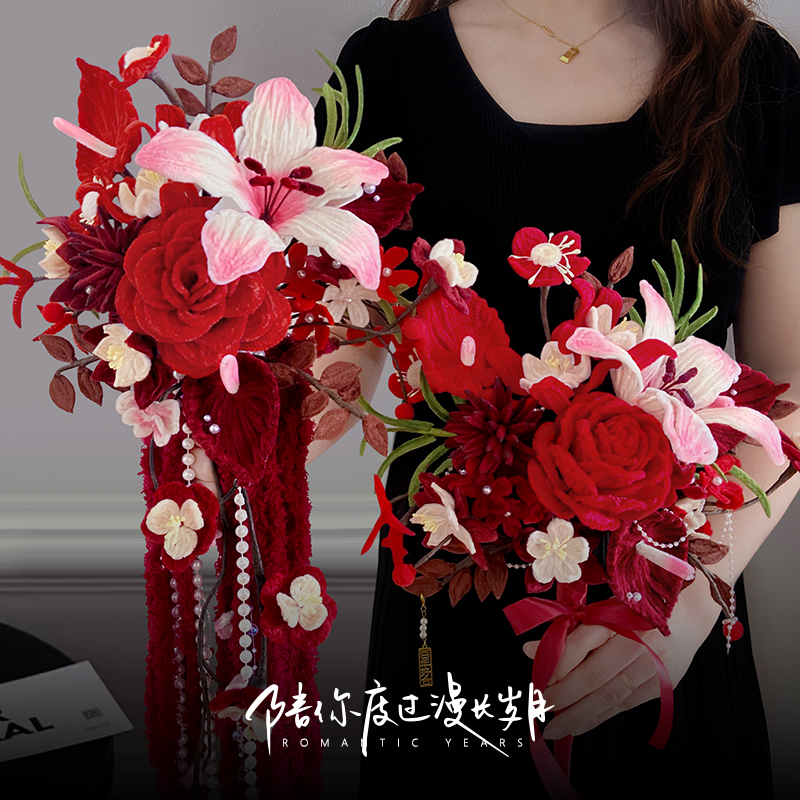 新款瀑布扭扭棒捧花手工diy材料包结婚送新娘花束扇子创意礼物