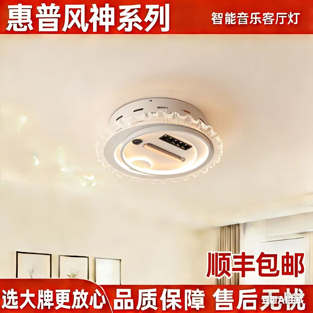 惠普风神新款冷暖风加热轻奢音响无叶风扇灯带数显卧室吸顶灯具