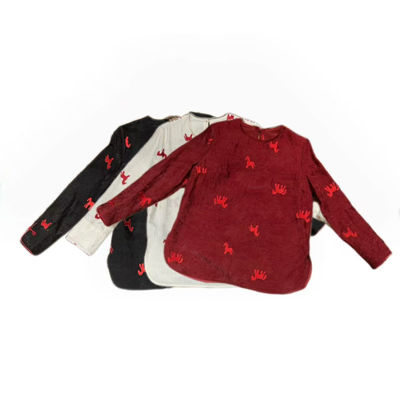 4408/新款新中式圆领《策马奔腾》斜襟小衫气质时尚百搭宽松女