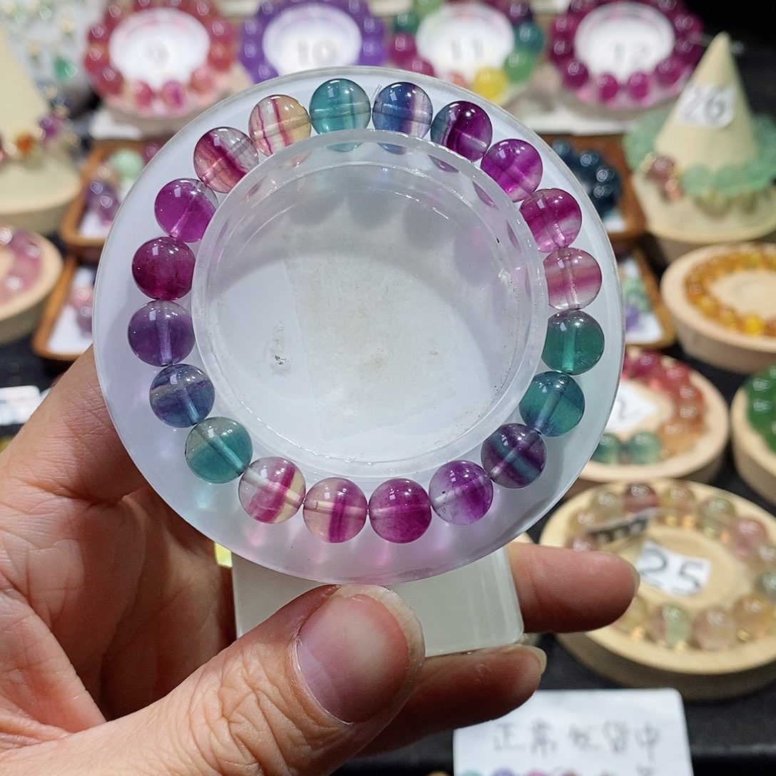 萤石手链未镶嵌9.2mm彩虹西瓜